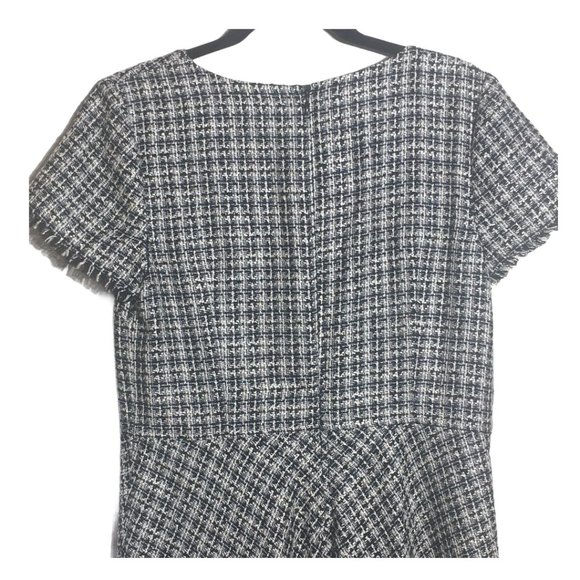 Talbot Black White Tweed Fringe Hem A Line Dress - Picture 9 of 13
